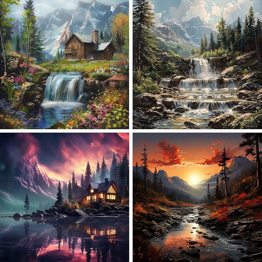 HASTHIP® 4pcs DIY Diamond Art Painting Kit 5D Diamond Art Painting Kit Hyper-Realistic Scenery Diamond Painting Wall Decor Beginners Diamond Art Painting Supplies DIY Home Gift, 11.8 x 11.8 Inch HASTHIP® 4pcs DIY Diamond Art Painting Kit 5D Diamond Art Painting Kit Hyper-Realistic Scenery Diamond Painting Wall Decor Beginners Diamond Art Painting Supplies DIY Home Gift, 11.8 x 11.8 Inch